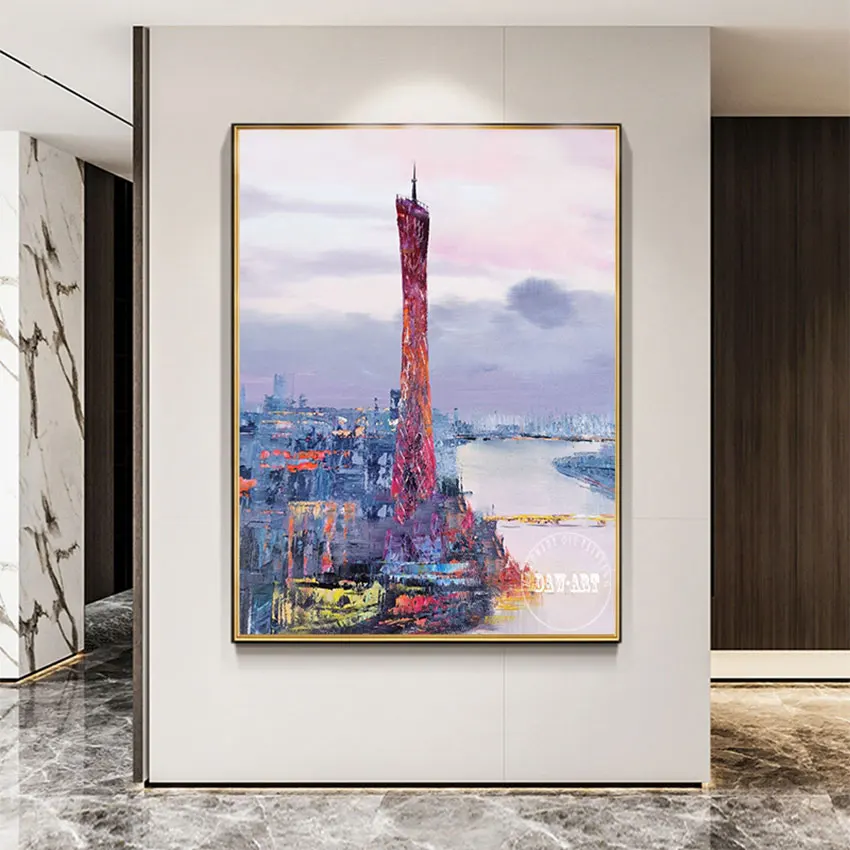 

100% Настенная картина ручной работы, современное простое здание, картина маслом, абстрактная картина, холст для гостиной, украшение без рамк...