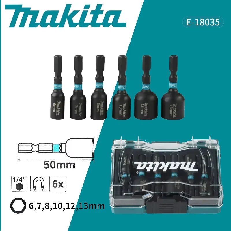 

Makita E-18035 Электрическая отвертка с шестигранной ручкой, магнитная втулка, набор из 6 предметов, 1/4 дюйма, ударопрочная втулка, детали электроинструмента