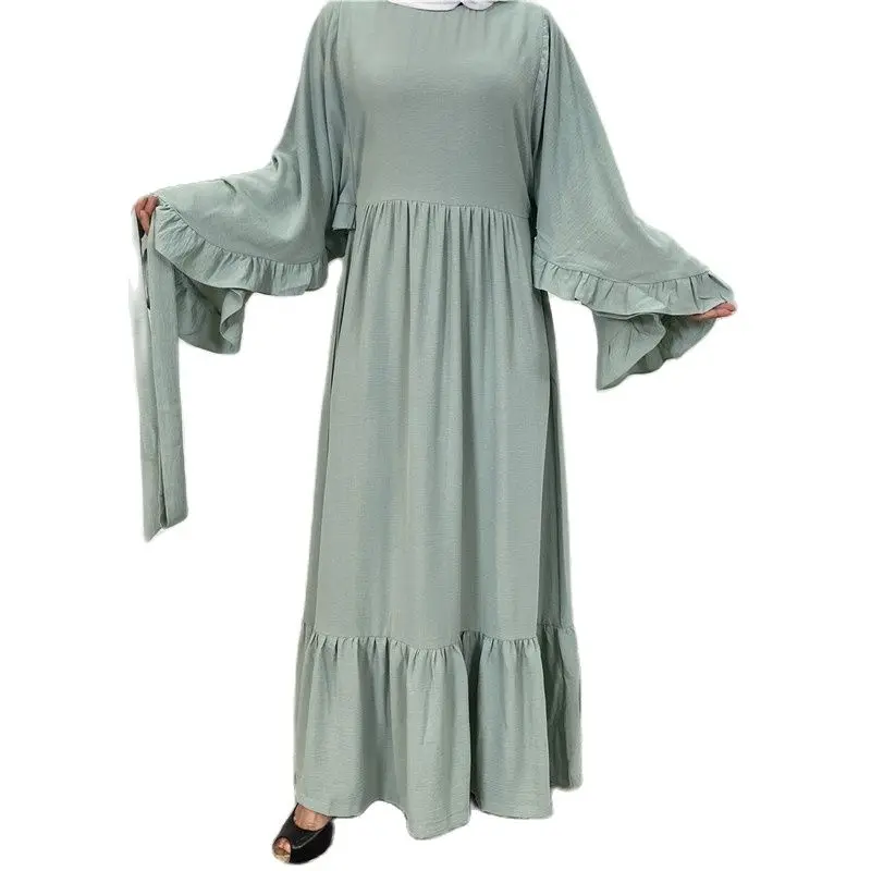 2022 New Fashion Robe Islamic Clothing Women'S Solid Color Stitching Ethnic Clothing Indian Ladies Eid Mubarak ドレス Cm273
