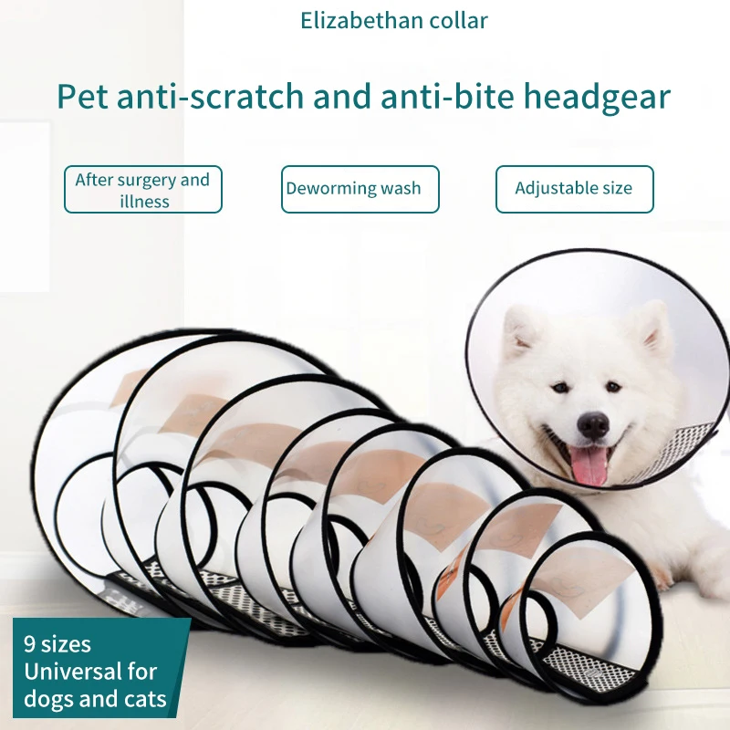 

Transparent Pet Anti-Bite Collar Pet Dog Cat Cone Wound Protective Collar Adjustable Neck Comfy Plastic Soft Clear 7 Sizes