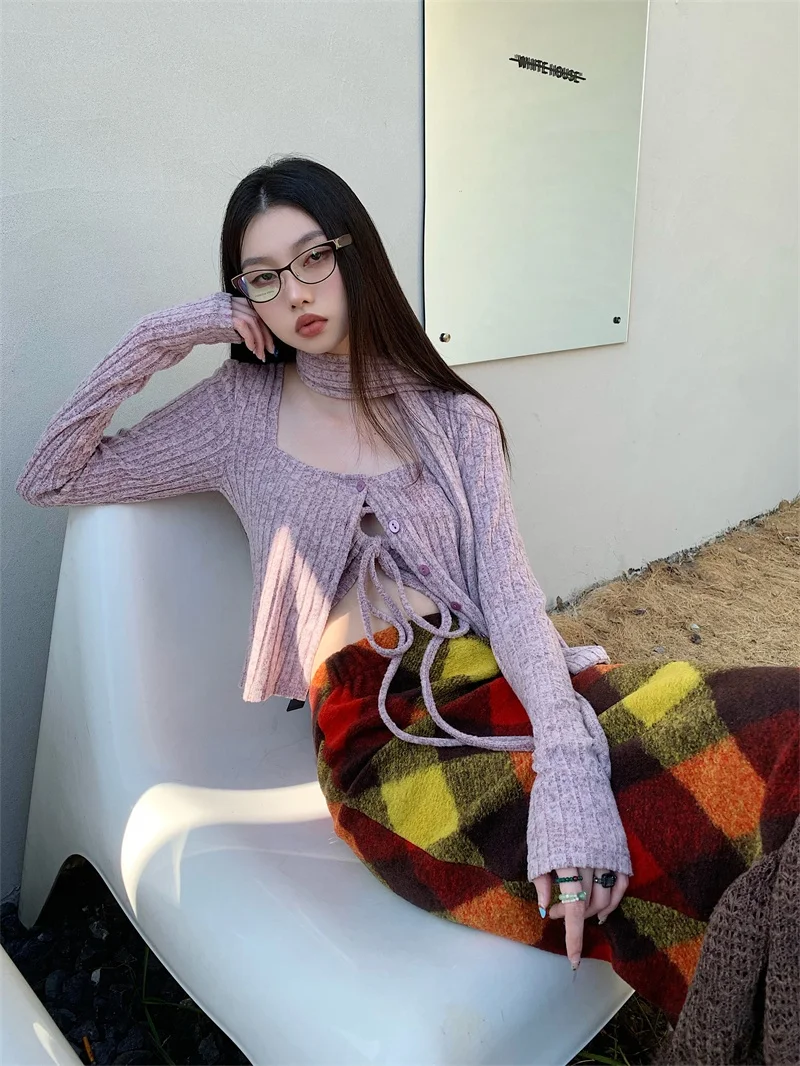 Чистый Desire Gyaru фиолетовый плюшевый квадратный воротник Эластичный Мягкий