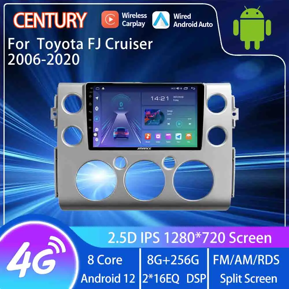 

Век для Toyota FJ Cruiser 2006-2020 умный мультимедийный видеоплеер GPS Радио Навигация CarPlay 8 + 128G Android 12 Тесла стиль