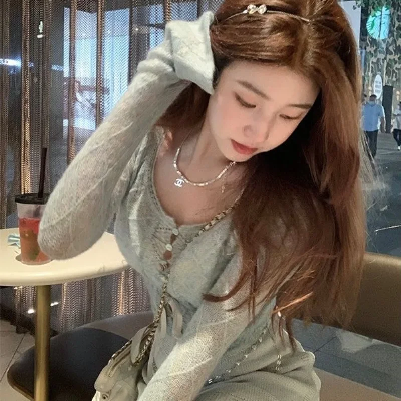 Кардиган женский шикарный Howsweet короткие свитера вязаные женские на шнуровке с