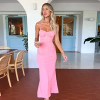 pink dress sexy spaghetti strap bodycon dress sexy women backless sleeveless summer beach dresses party club maxi dress