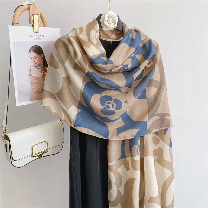 Роскошный брендовый кашемировый женский шарф с цветочным принтом зимняя теплая