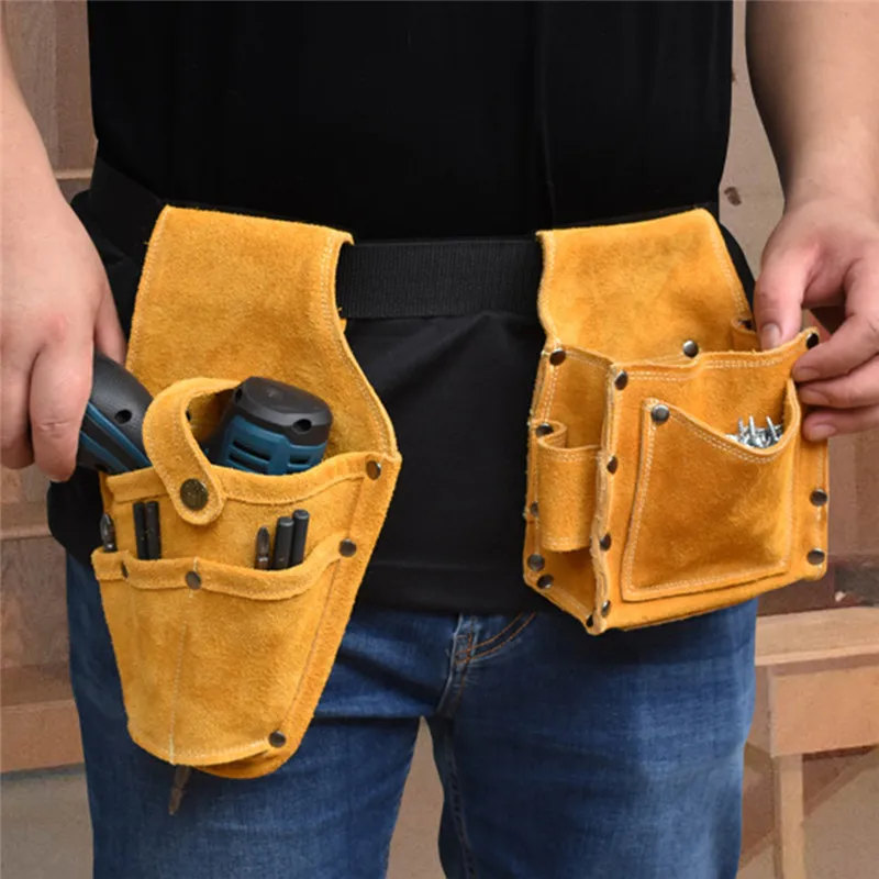 Cowhide Drill Holster Waist Tool Bag Durable Electric Waist Belt Tool Pouch Bag with Belt for Power Drill Electric Screwdriver