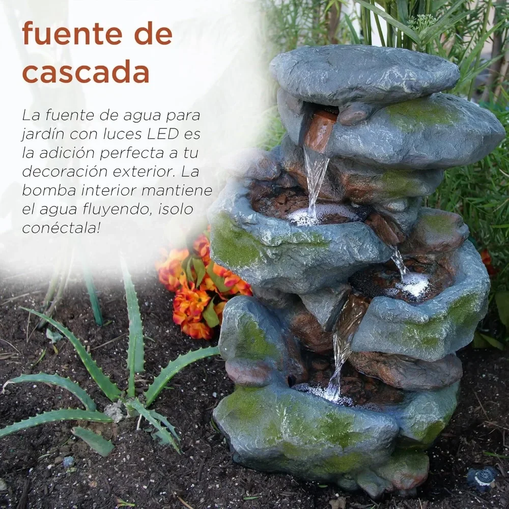 Уличный напольный 3-ярусный фонтан водопада с фонарями и естественным камнем
