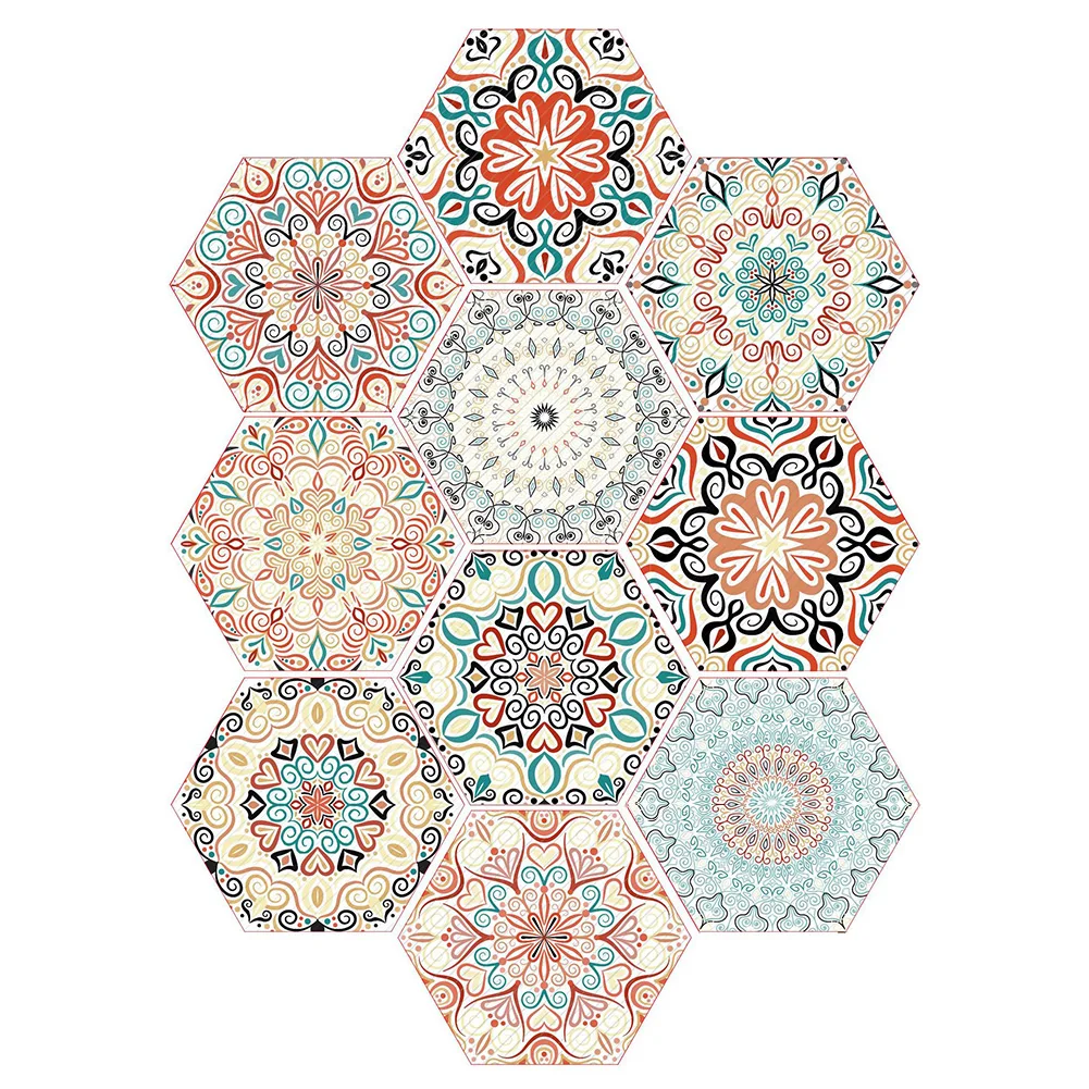 

10pcs PVC Tile Sticker 20 X 23cm Mandala Wind six Side Bathroom Kitchen Home Non-Slip Floor Stickers DIY Splicing Wall Stickers