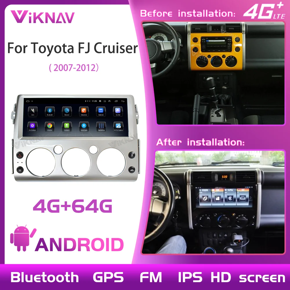 

Android System 64GB 12.3 Inch Car Radio For Toyota FJ Cruiser 2007-2012 1080P HD Navigation GPS 360 View Screen DVD Multimedia