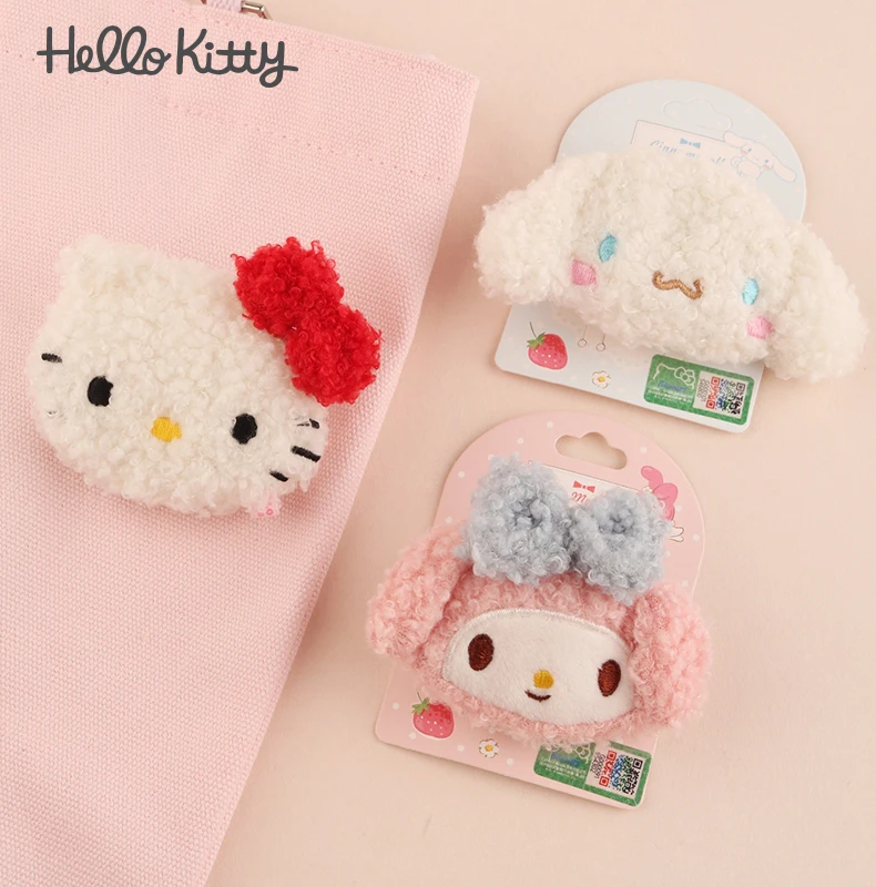 

Kawaii Sanrio Kuromi Cinnamoroll My Melody Hello Kitty помпон пурин из овечьей шерсти двойная шпилька милая плюшевая шпилька