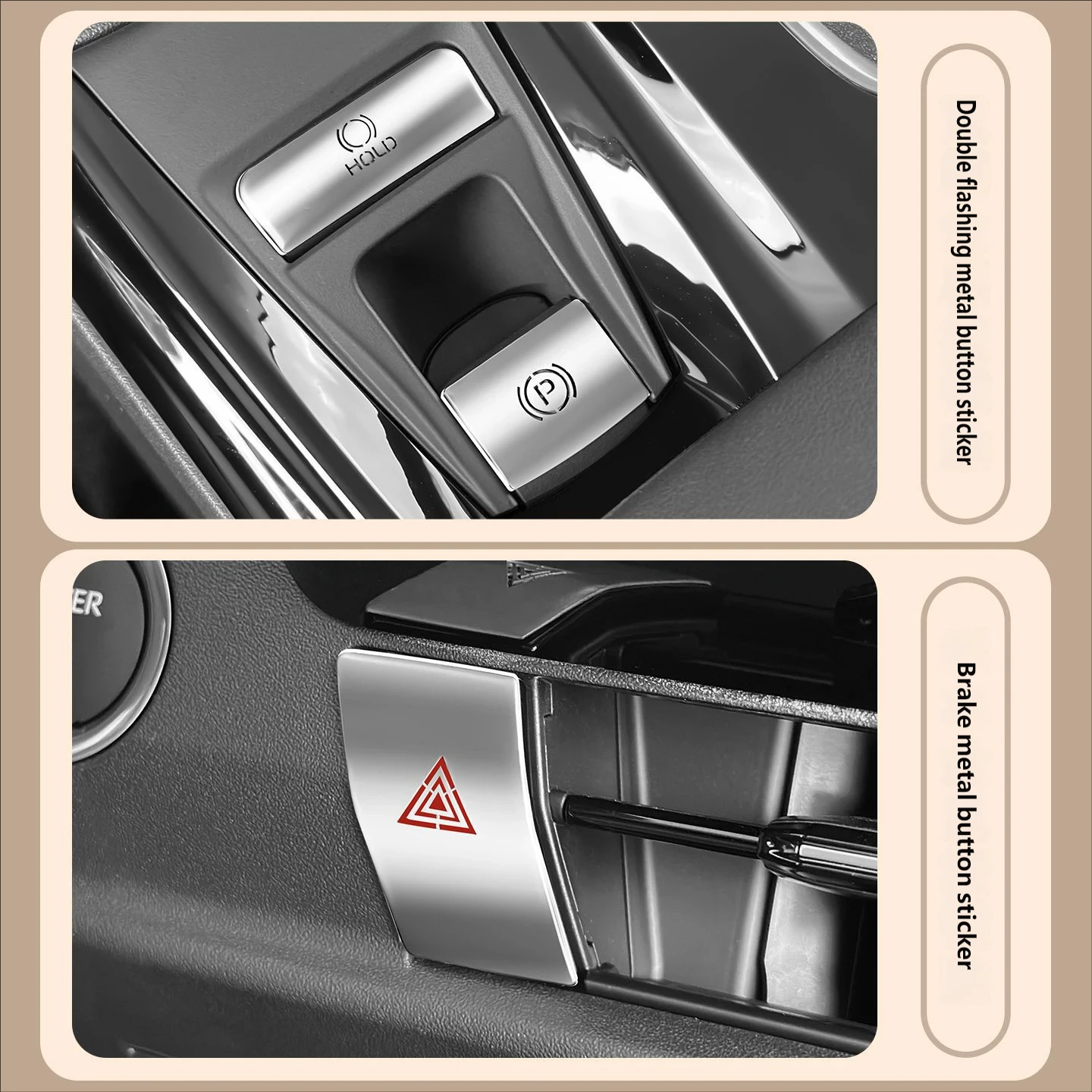 Фото Для Toyota Camry XV80 2024-2026: Металлические блестящие наклейки на кнопку электронного ручного тормоза (EPB), кнопку запуска и наклейки на накладку рычага переключения передач №4