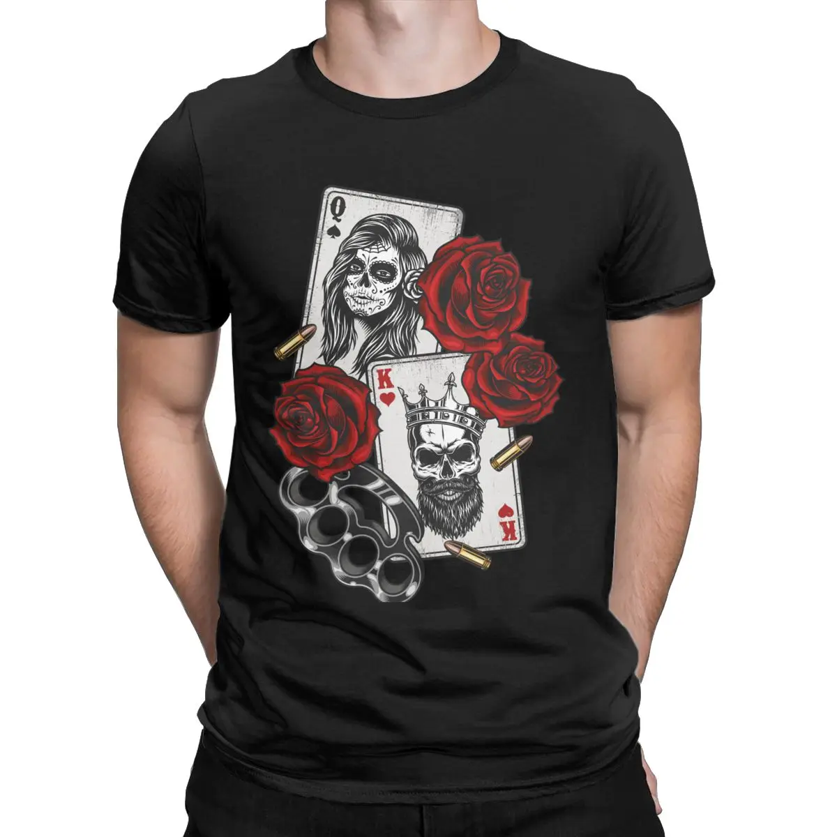 

Our Flag Means Death gothic T Shirt Rose bullets and skeletons Creative Tee Shirt O Neck T-Shirts Cotton Plus Size Tops