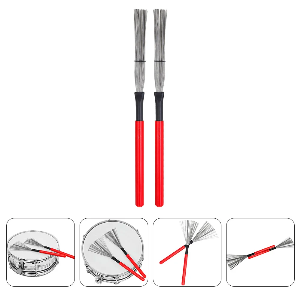 

2 Pcs Drum Brush Jazz Special Percussion Cleaning Brushes Steel Wire Wooden Handle For Drums Color