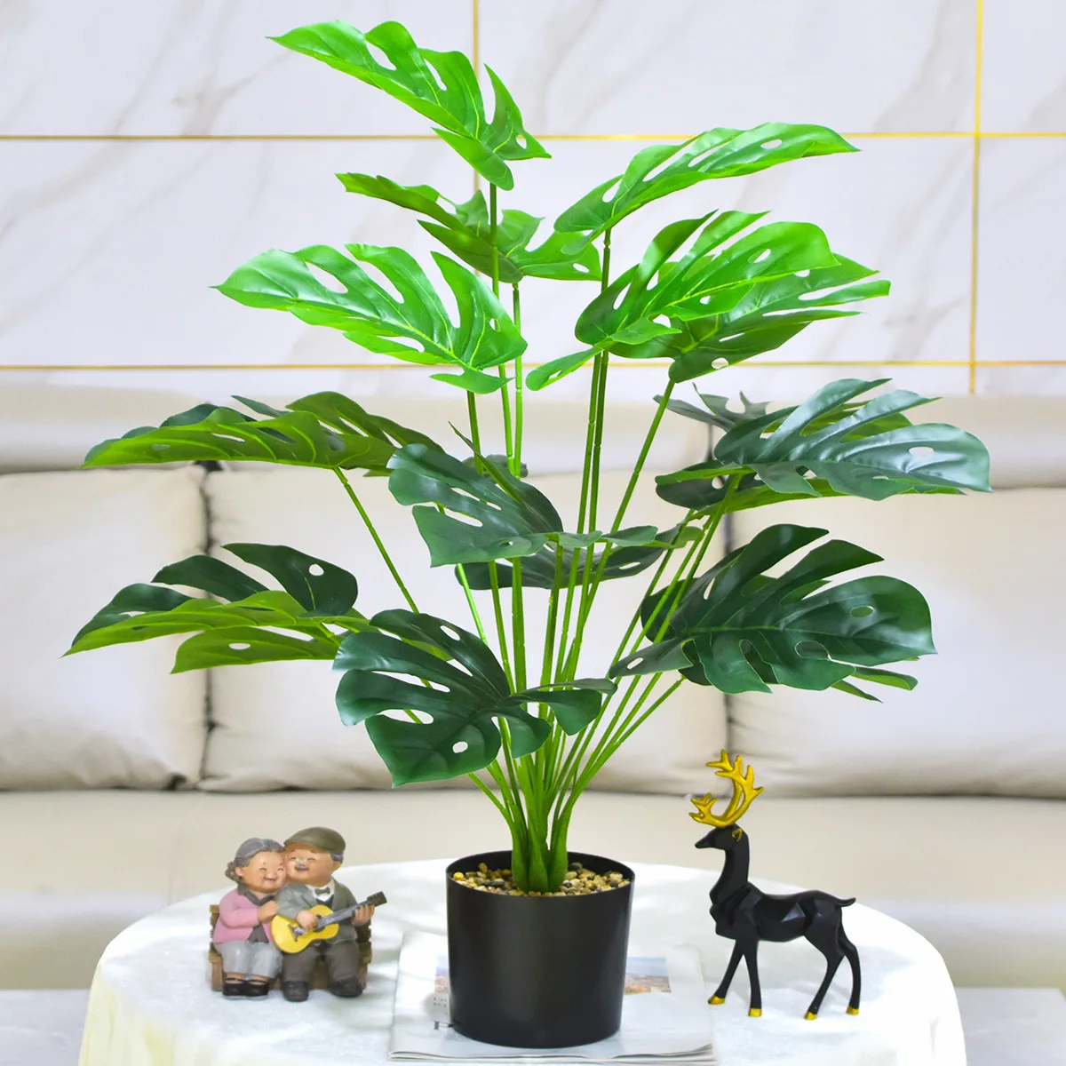 Artificial Plants 18 Fork Green Palm Leaves Home Garden Living Room Bedroom Balcony Decoration Tropical Plastic Fake Plant Long