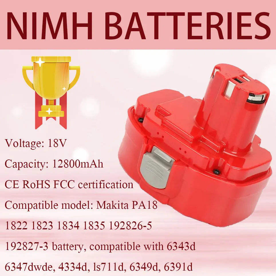 

18V battery for 12800mAh Ni-MH ni-cd battery PA18 1822 1823 1834 1835 192826-5 192827-3 batteries 6343d, 6347dwde, 4334d, ls711d