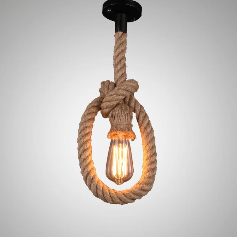 

American Retro Hemp Rope Pendant Light:Edison E27 Vintage Chandelier Lamp,Industrial Hanging Lamps for Creative Loft Home Decor