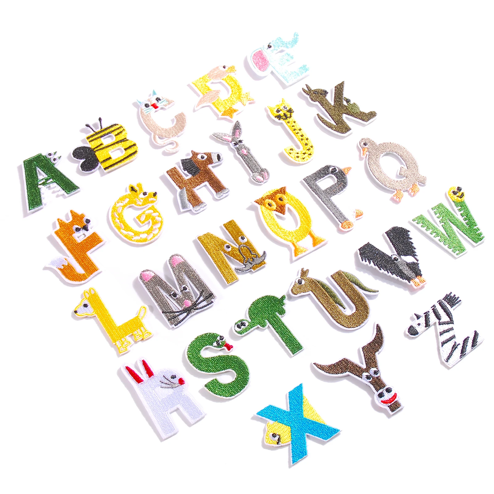 

Высококачественные Симпатичные Мультяшные животные, 26 букв/Набор нашивок «сделай сам», швейная одежда, вышивка, Гладильные нашивки