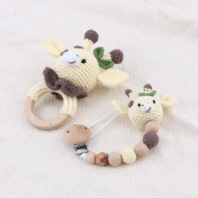 Cute Dummy Clips Baby Soother Chain Pacifier Clip with Crochet Baby Teether Teething Toy for Newborn Boys Gilrs Durable
