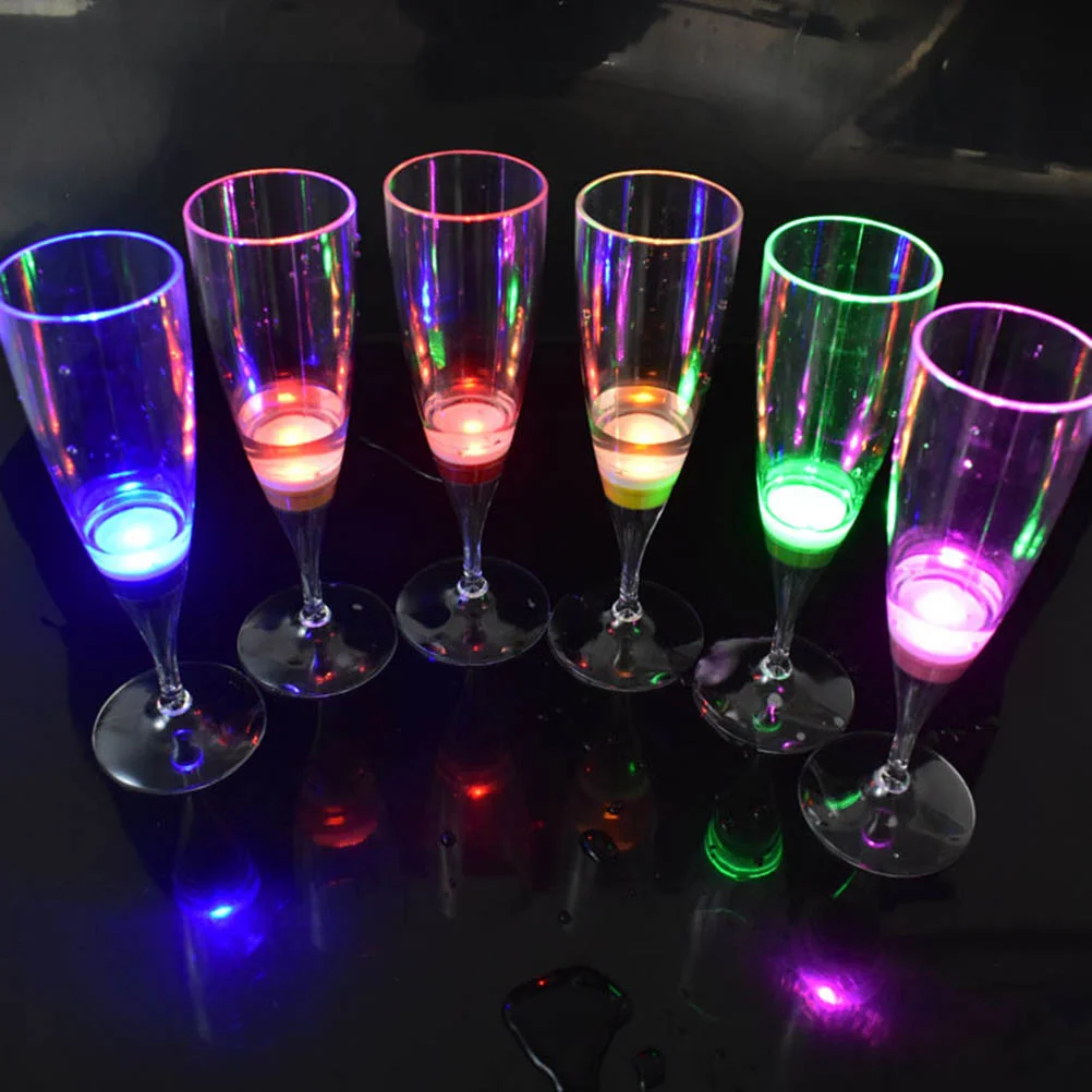 

6pcs led glasses champagne flute flashing light cup cocktail glow mugs for wedding bar club christmas party gifts 6 colors
