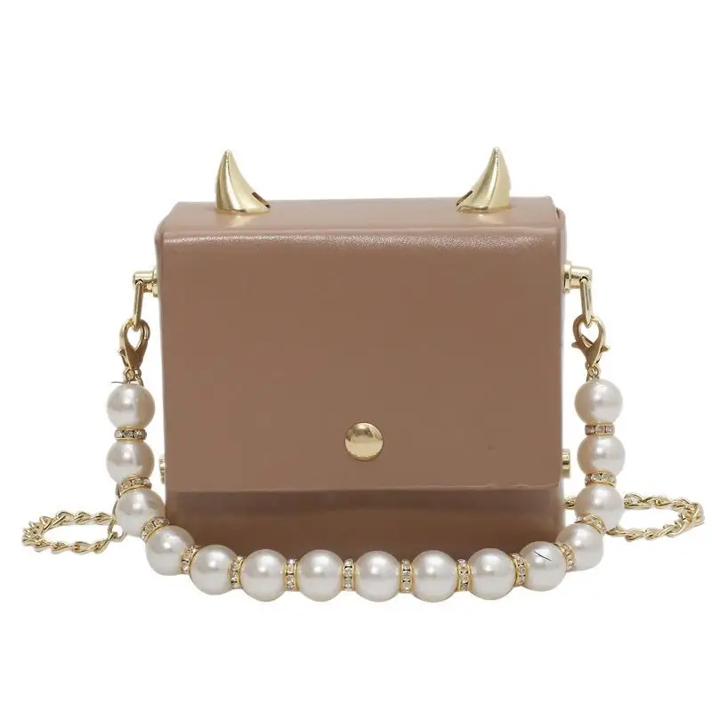 

Fashion Candy Color Square Handbag Women Kawaii Satchel Mini Purse Shoulder Bag Crossbody Purse with Pearls Handle Chain Strap