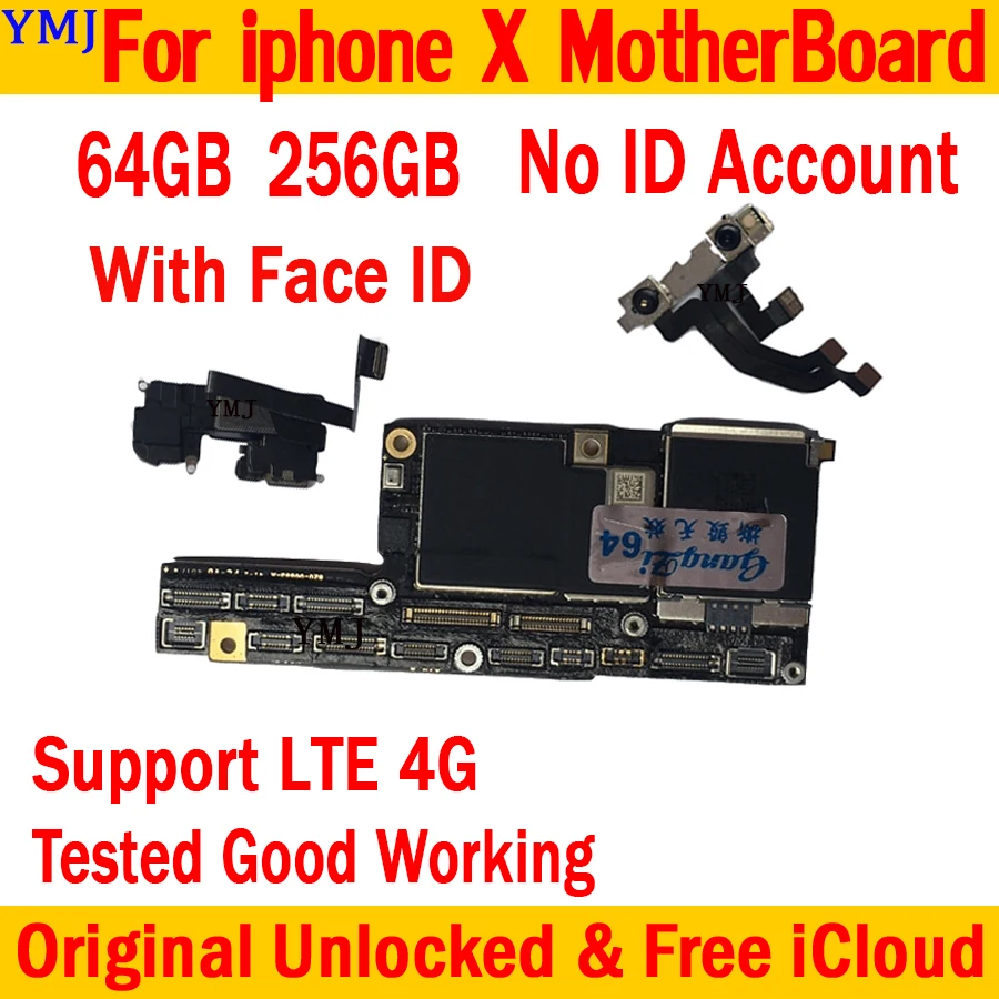 

Free iCloud For iPhone X Motherboard With NO Face ID 64GB 256GB Mainboard 100% Original Unlocked No ID Account Logic Board Plate