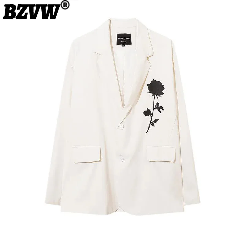 

Женский Универсальный Блейзер BZVW, Свободный Повседневный пиджак с принтом роз, весна-осень 2023, 25X3279