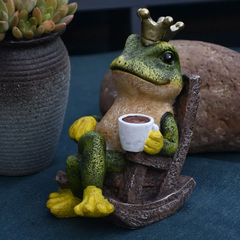 

Garden Decoration Frog Ornament Drinking Coffee Simulation Animal Sculpture Creative Small Garden Desktop Landscaping Ornament
