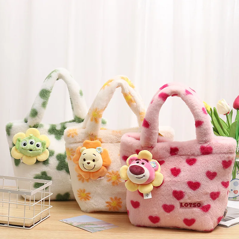 

Disney Strawberry Bear Three-eyed Plush Doll Pendant Children's Girls Handbag Large-capacity Plush Bag Christmas Birthday Gift