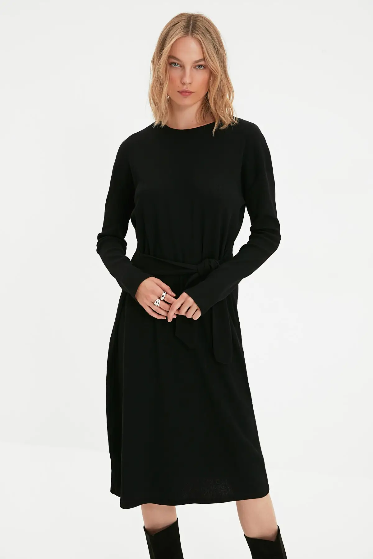 

Trendyol Tall Lacing Detailed Ribbed Knit Dress TWOAW22EL1000