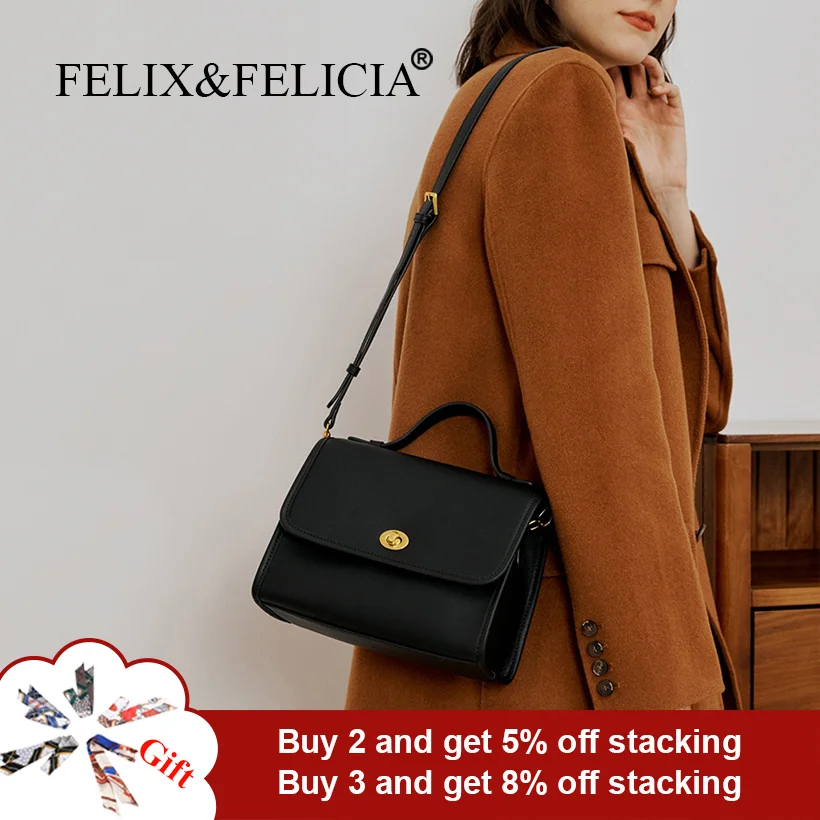 FELIX&FELICIA Factory Brand High Quality Handbag for Women 2022 Fashion Shoulder Retro Crossbody Genuine Leather Top-Handle Bags