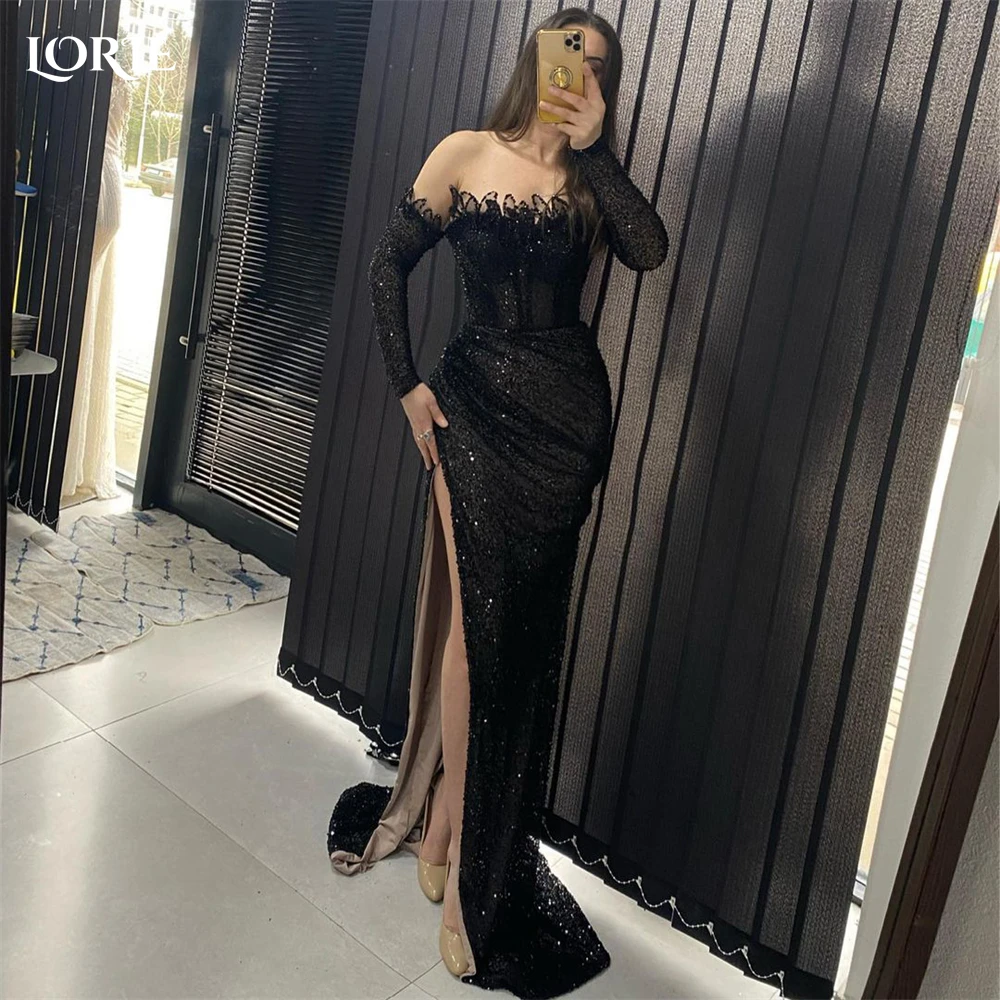 

LORIE Luxury Glitter Evening Dresses Ruched Sexy Shiny High Side Slit Pleats Prom Dress Backless Sparkly Celebrity Party Gowns