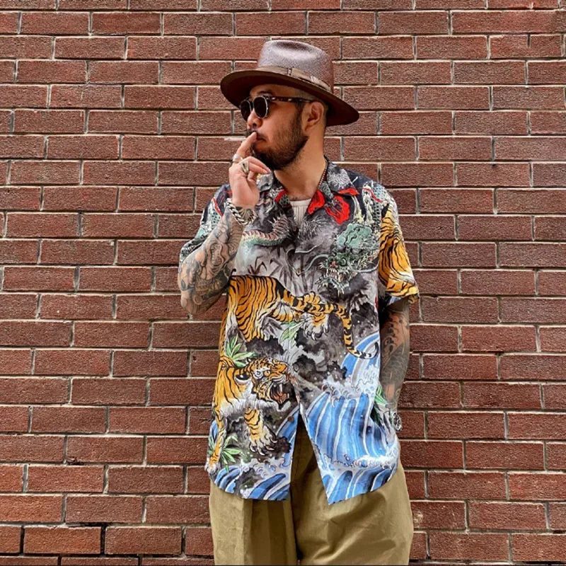 WACKO MARIA Hawaii Shirt Dragon Tiger Print Print Oversized Men Women 1:1 Wacko Maria Shirt