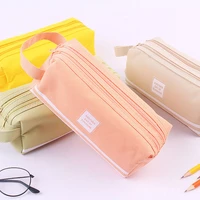 large capacity pencil case canvas pencil bag double layer multi functional solid color small fresh pencil case stationery box
