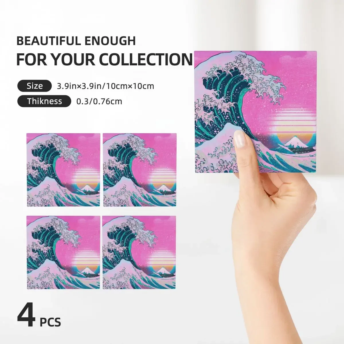 Эстетика Vaporwave Great Wave Off Kanagawa Ретро Закат подставка керамический термостойкий