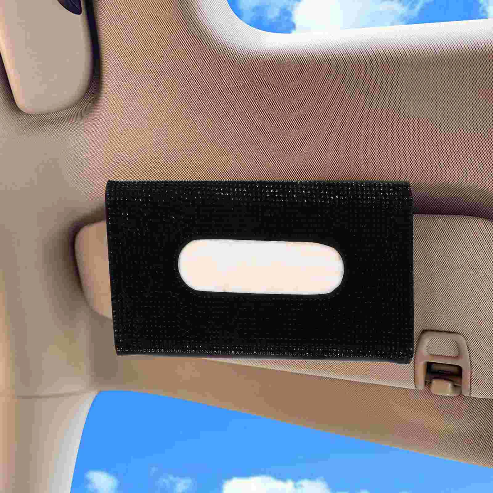 

Black Rhinestone Car Tissue Paper Box Creative Car Visor Hanging Tissue Box