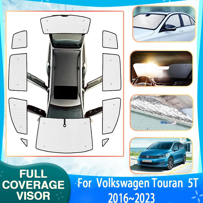 

Car Full Coverage Sunshades For VW Volkswagen Touran MK2 5T 2016~2023 Car Anti-UV Sunscreen Window Sunshade Covers Accessories