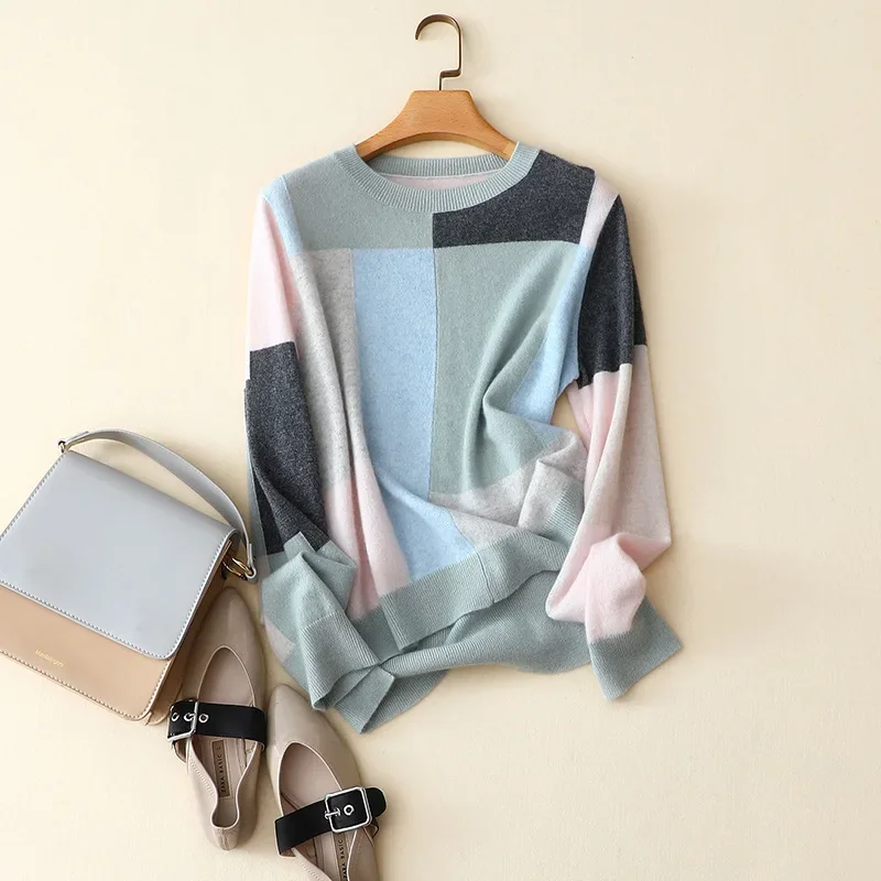 Aliaga европейские модные женские 100% кашемировые свитера лоскутный дизайн