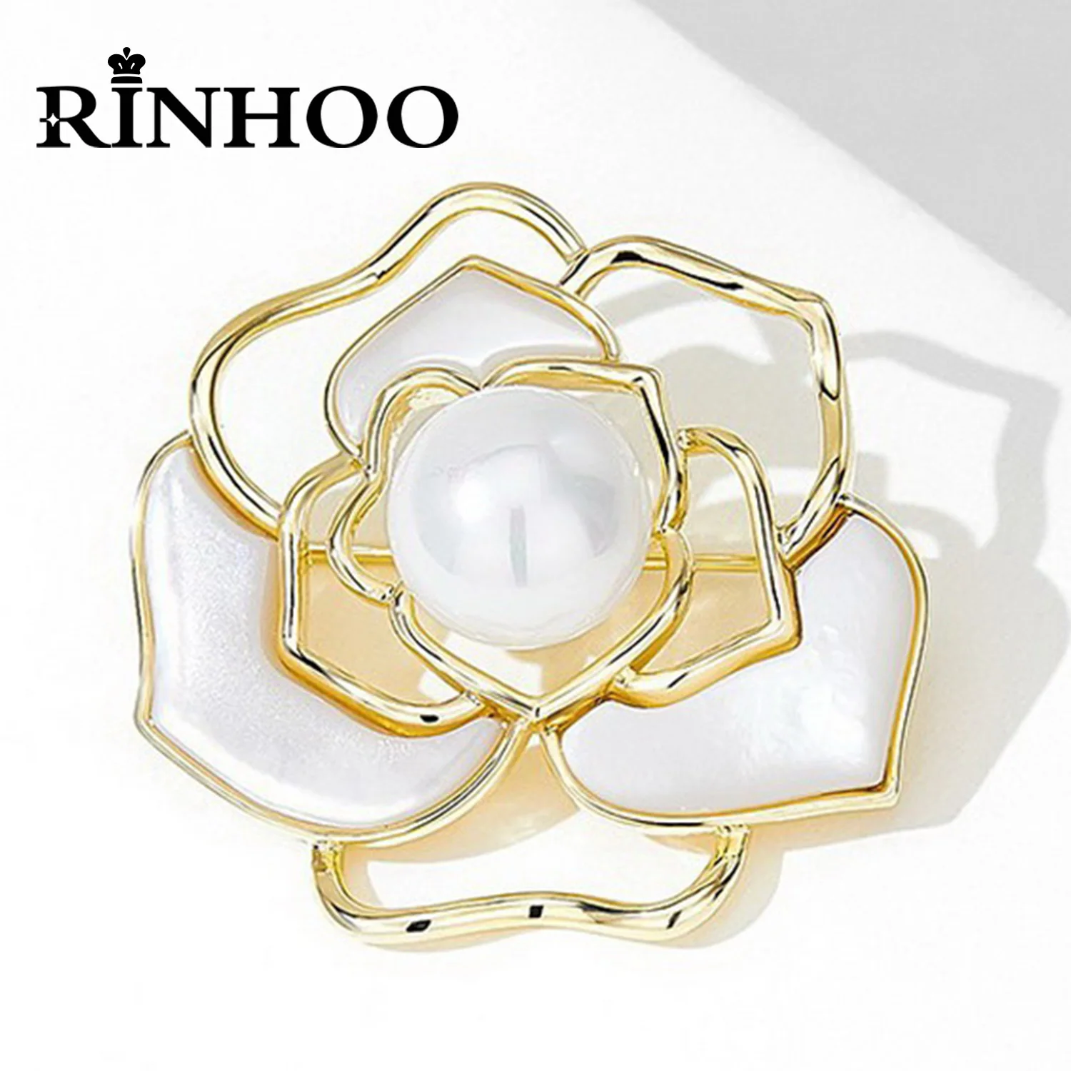 

Rinhoo Imitation Pearl Shell Rose Flower Brooches For Women Girls Elegant Floral Petal Bouquet Lapel Pins Wedding Party Jewelry