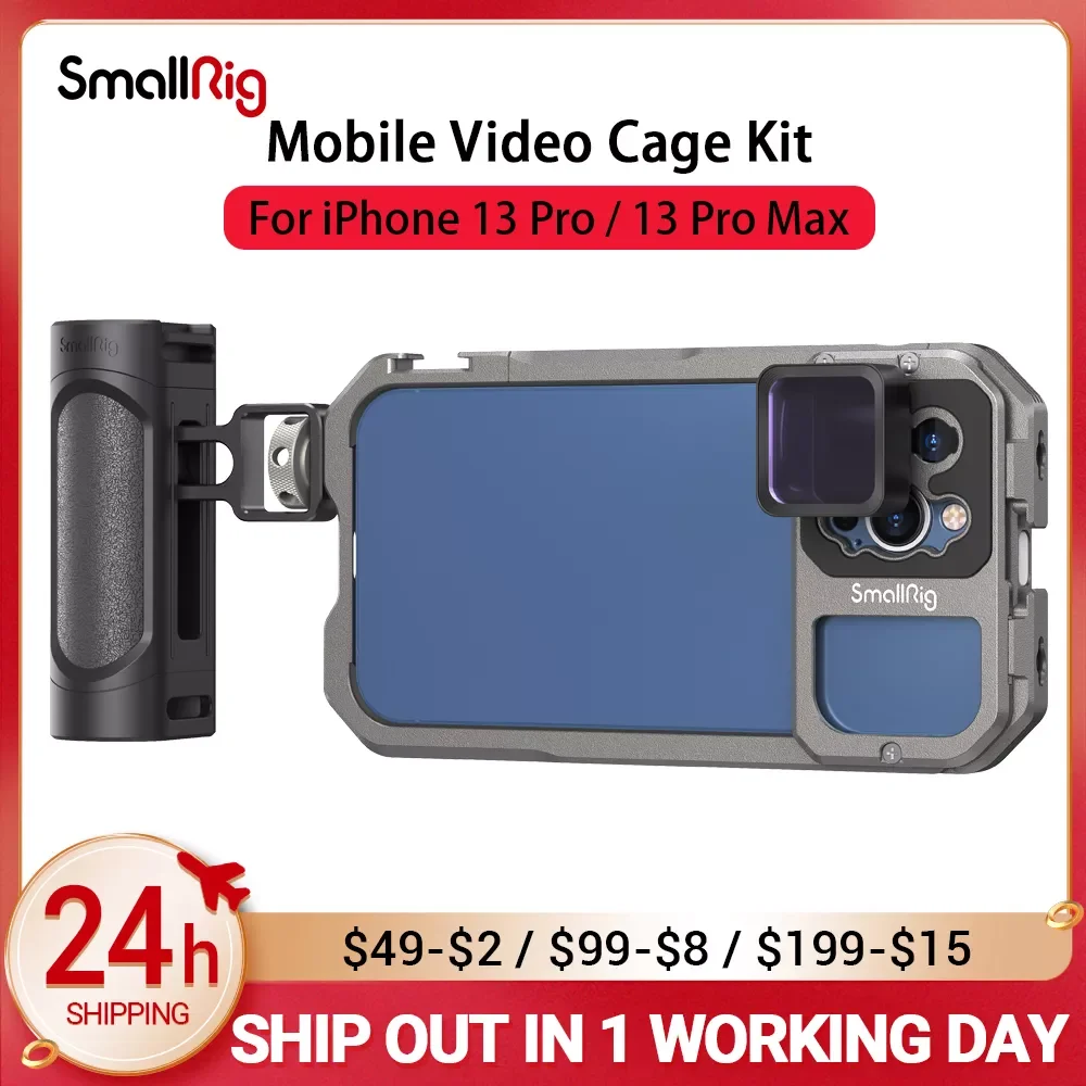

SmallRig Mobile Phone Video Cage Handle Rig for iPhone 13 Pro / pro Max Case compatible with M-mount 17mm threaded lenses 3561