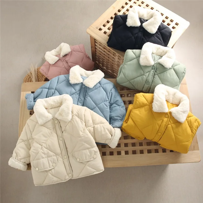 

Kids Winter Clothes for Girls Thickened Thermal Cotton Clothing Lingge Fur Collar Coat Children Jacket Boy Down Cotton Jacket