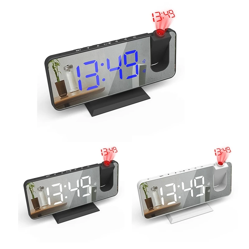 

LED Digital Alarm Clock Watch Table Electronic Desktop Clocks USB Wake Up Clock With 180° Time Projection Snooze