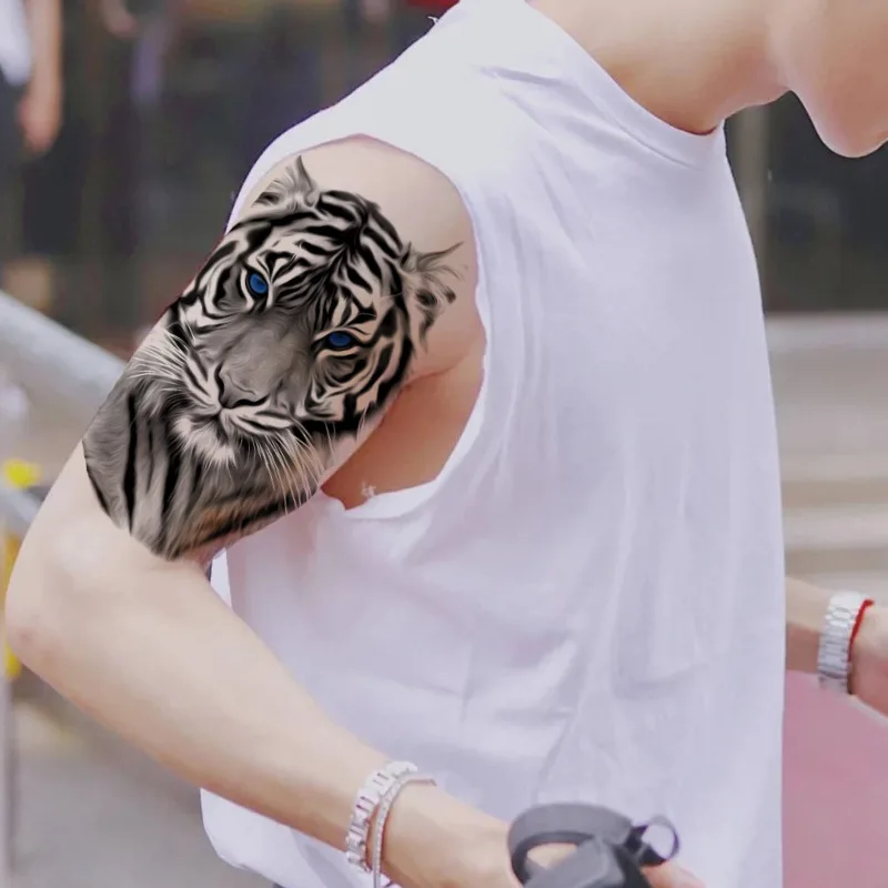 

Waterproof Temporary Tattoo Sticker Lion King Clock Tiger Pattern Fake Tatto Black Body Art for Women Men Tattoo Sticker