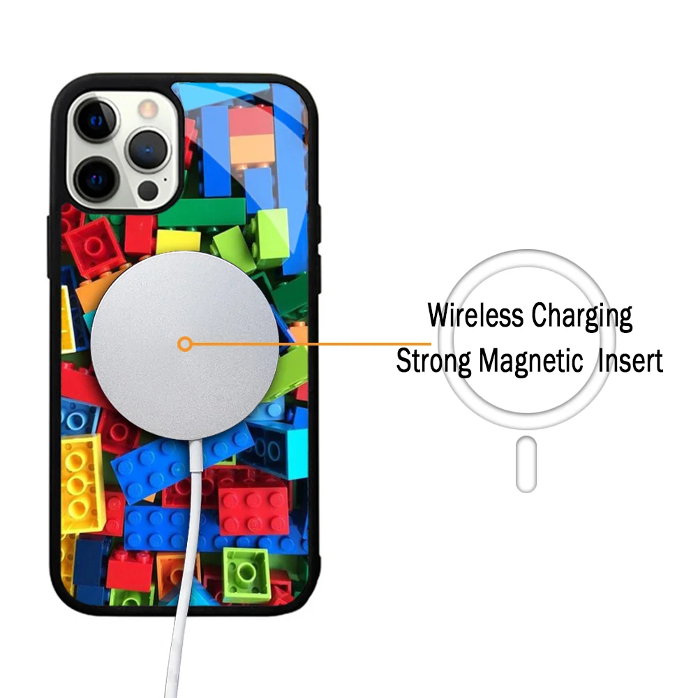 L-Lego Blocks(1) чехол для телефона IPhone 11 12 13 14 15 Plus Pro Max зеркальный акриловый Magsafe