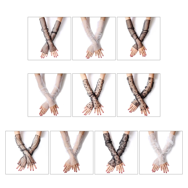 

E9LC Elegant Transparent Fashion Dot Pattern Decor Gloves Elastic Bridal Etiquette Long Sleeve Gloves See Through Gloves