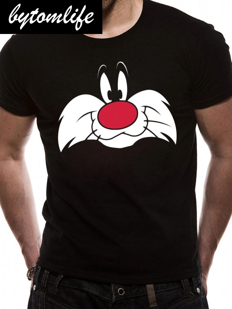 

Sylvester Cat Face Official Looney Tunes Sylvester and Tweety Black Mens T-shirt Cool Casual pride t shirt men Unisex New