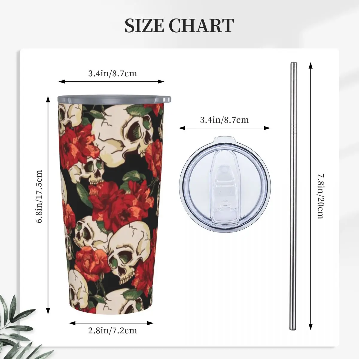Термокружка Из Нержавеющей Стали с принтом черепа и цветов