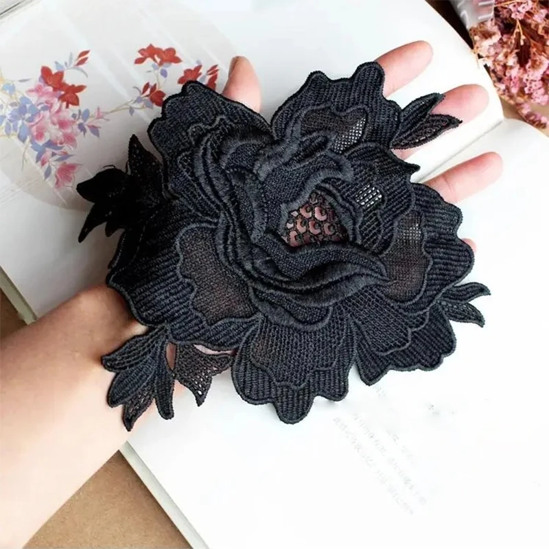 2 шт. белые красивые двухслойные стерео черные кружевные цветочные нашивки