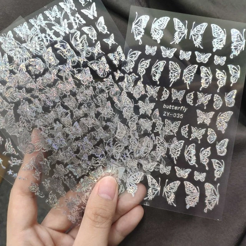 

4//6/12/30pcs Holographic 3D Butterfly Nail Stickers Winter Nail Art Decoration Colourful-Stylish self-Adhesive Nail Stickers