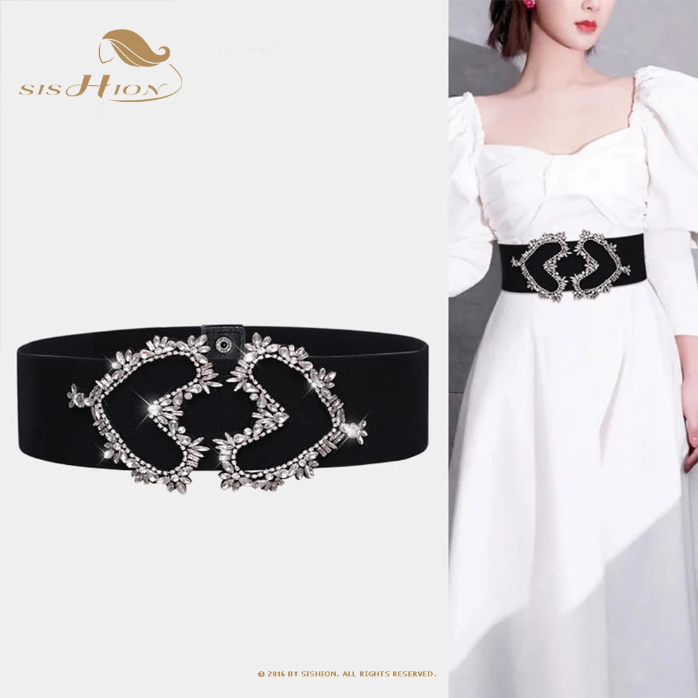 

Женский пояс с кристаллами SISHION VD3505, Черный корсет с эластичной талией для выпусквечерние вечера, широкие ремни, подарки