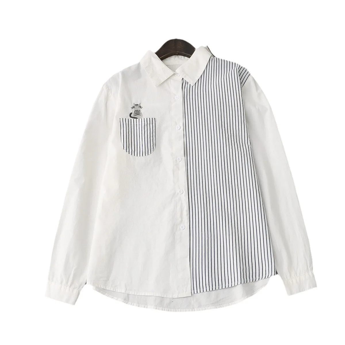 Новинка Осенние хлопковые рубашки с вышивкой женские топы в полоску отложным